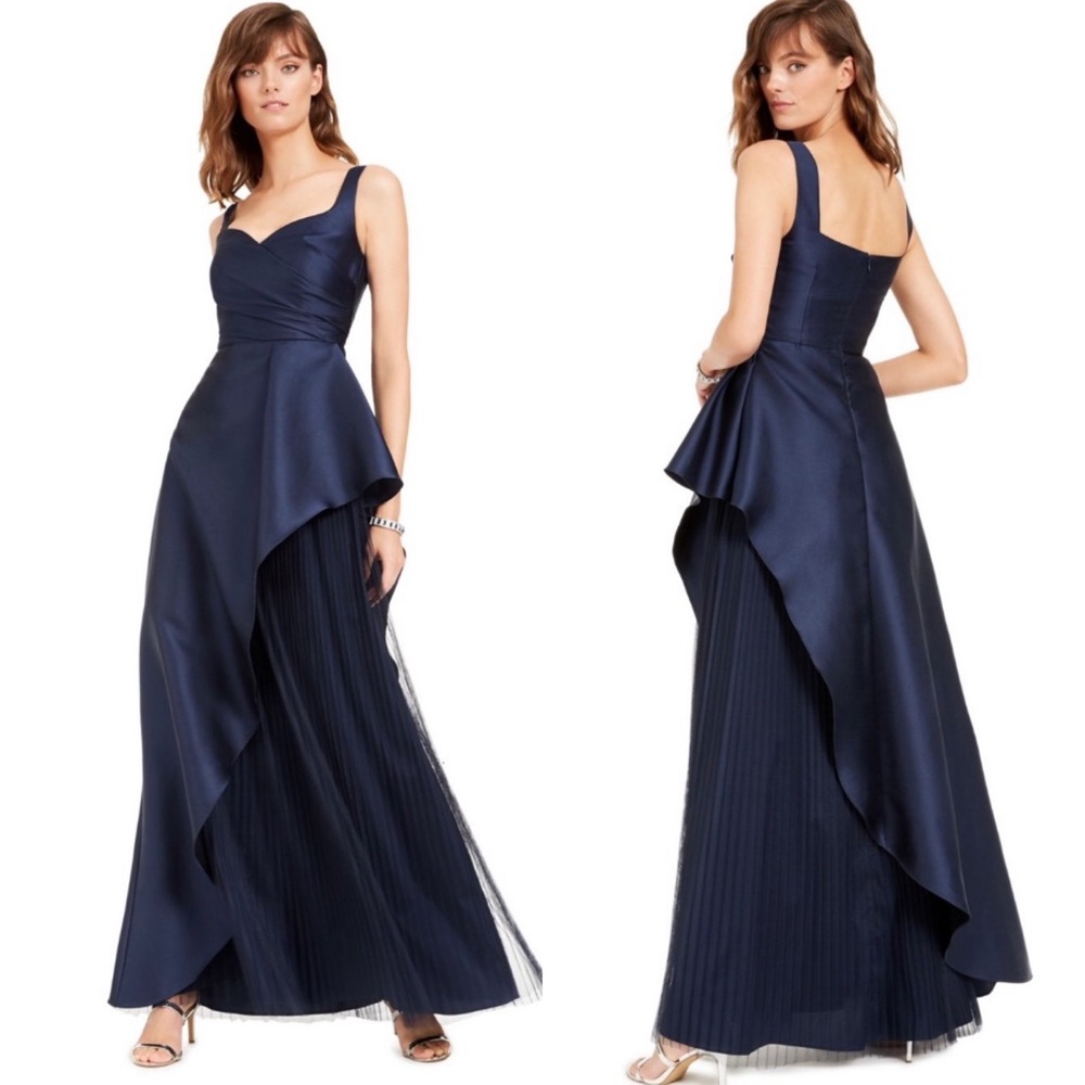 Adrianna Papell Navy Ruffled Sheer Sweetheart Neckline Dress Gown  Size 6 or 8